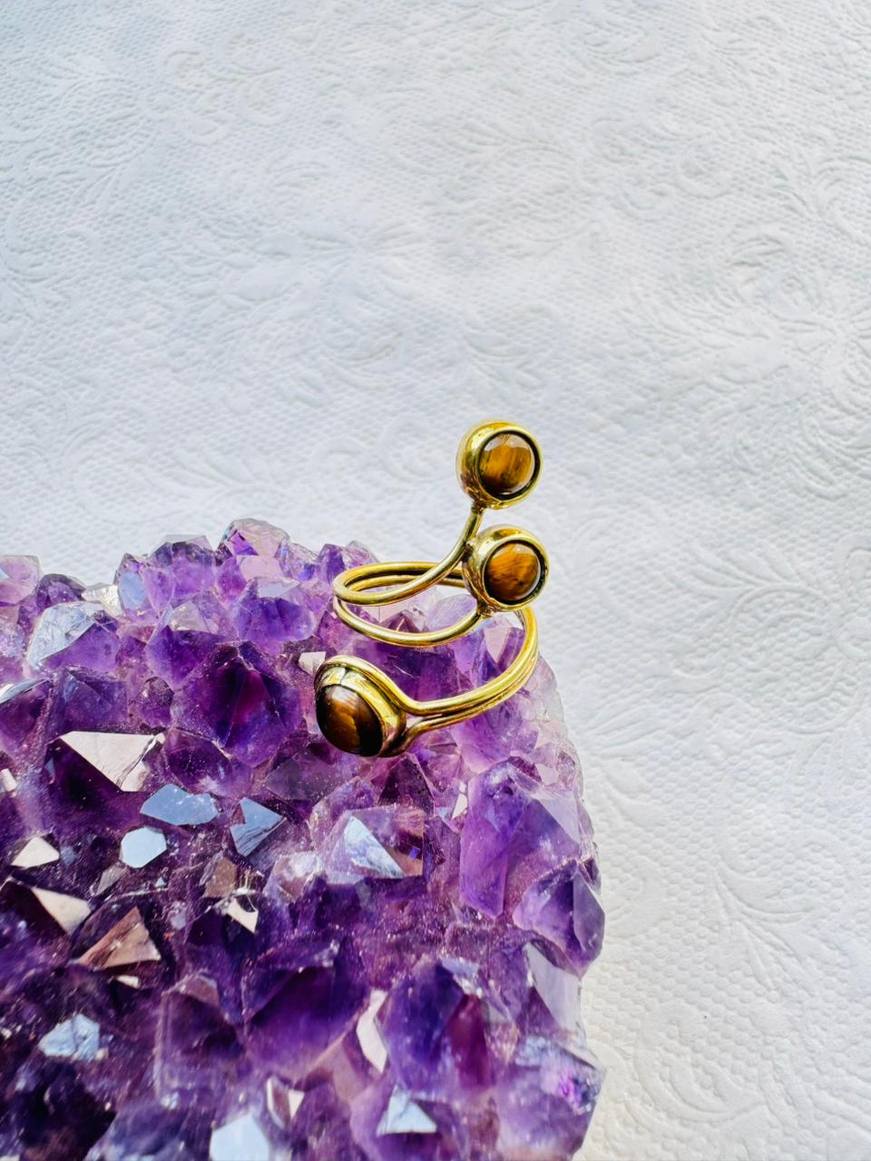 5/20 Pieces Triple Tiger's Eye Bypass Brass Ring