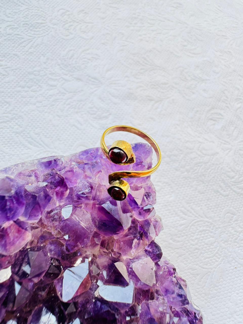 5/20 Pieces Double Garnet Spiral Brass Ring