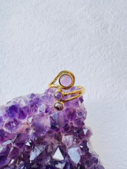 5/20 Pieces Triple Amethyst Bypass Brass Ring