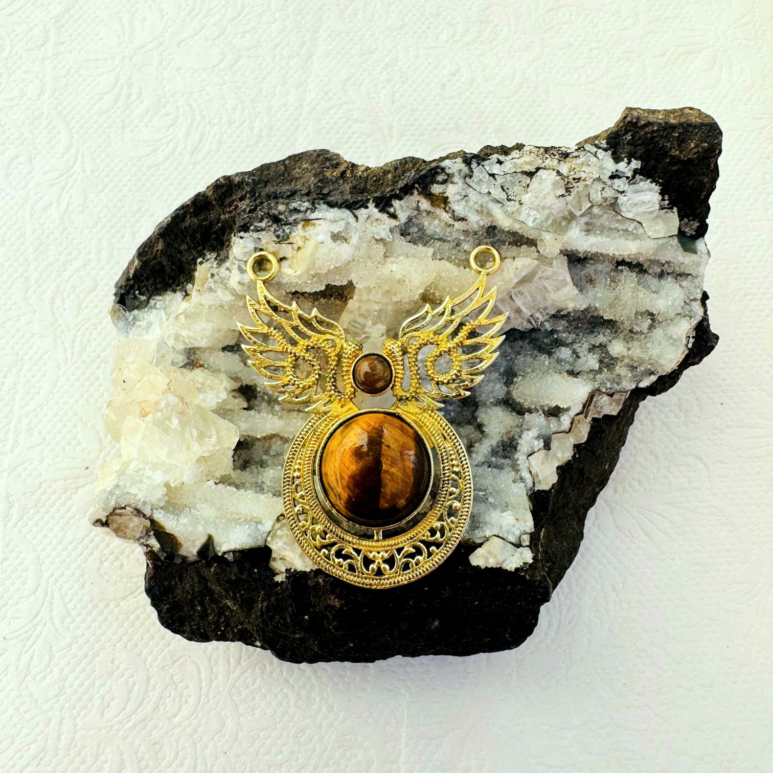 Big Tiger Eye Ethnic Brass Pendant for Jewelry Making