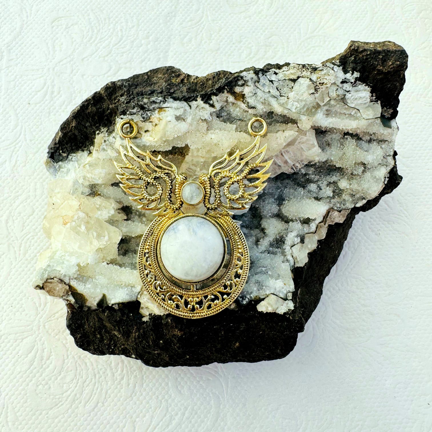 Big Moonstone Ethnic Brass Pendant for Jewelry Making