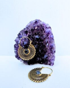 5/20 Pairs Sunburst Blue Stone Hoop Brass Earrings