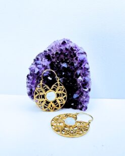 5/20 Pairs Floret Mandala Hoop Brass Earrings