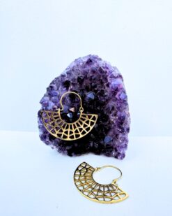 5/20 Pairs Geometric Fan Hoop Brass Earrings