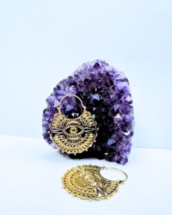 5/20 Pairs Evil Eye Mandala Hoop Brass Earrings