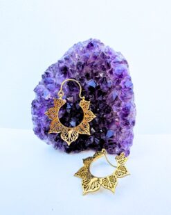 5/20 Pairs Filigree Petal Mandala Hoop Brass Earrings