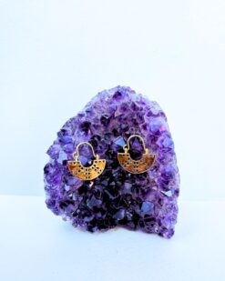 5/20 Pairs Filigree Half Moon Hoop Brass Earrings