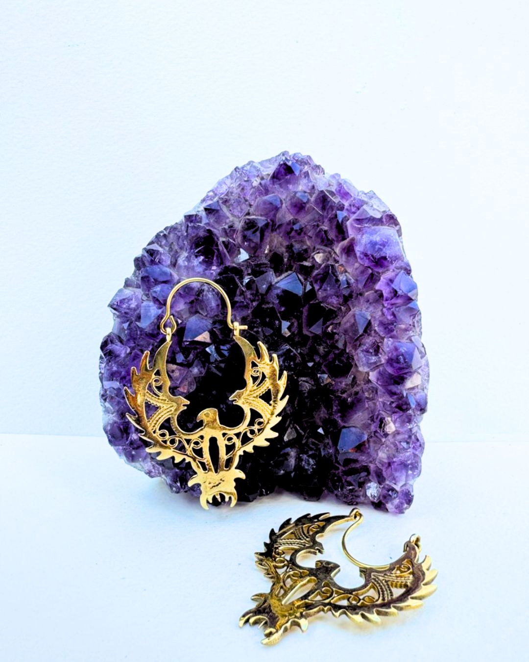 5/20 Pairs Mythical Phoenix Hoop Brass Earrings