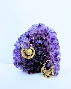 5/20 Pairs Small Crescent Floral Brass Earrings