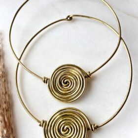 Floating Center Coil Silver Tone Brass Choker Set