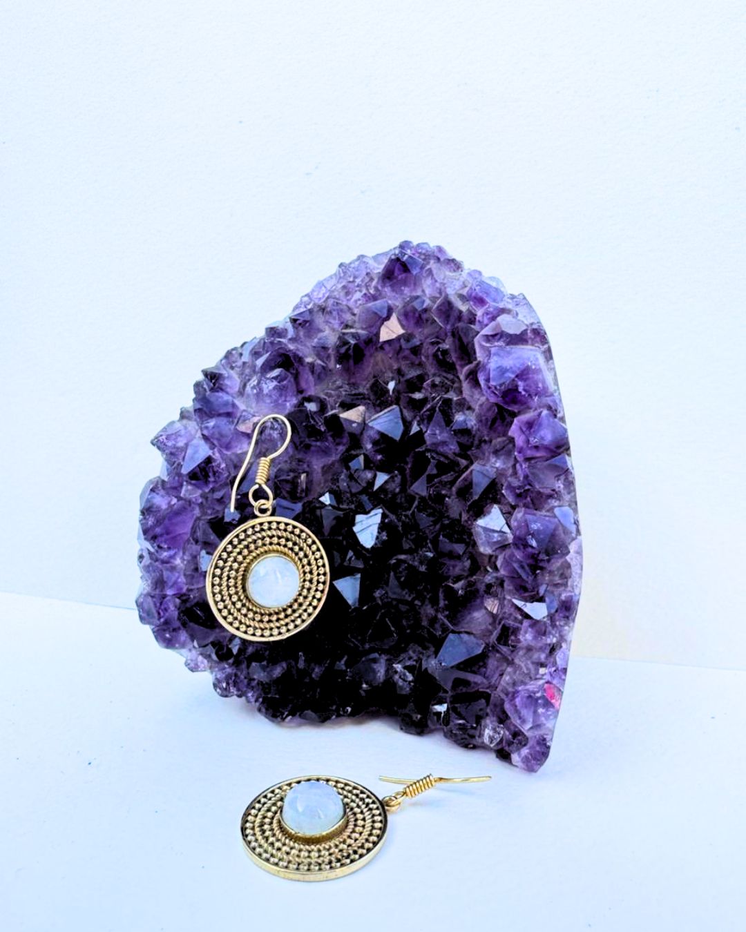 5/20 Pairs Boho Moonstone Hoop Brass Earrings
