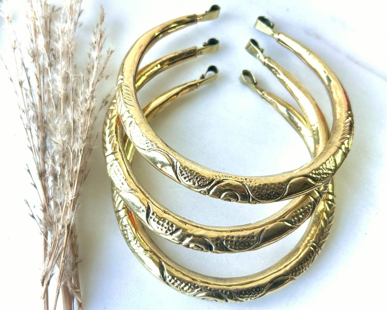 Sculptural Engraved Brass Choker Set