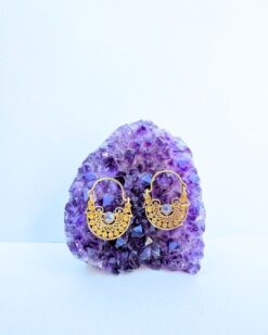 5/20 Pairs Ornate Gemstone Spiral Hoop Brass Earrings