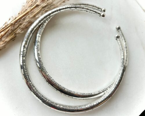 Sacred Script Engraved Silver Tone Brass Choker Set