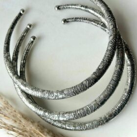 Moon Grain Silver Tone Brass Choker Set