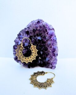 5/20 Pairs Floral Mandala Hoop Brass Earrings