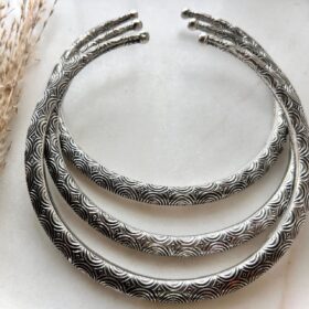 Moon Arc Layered Silver Tone Brass Choker Set