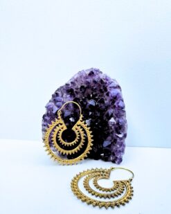 5/20 Pairs Layered Dot Detail Hoop Brass Earrings