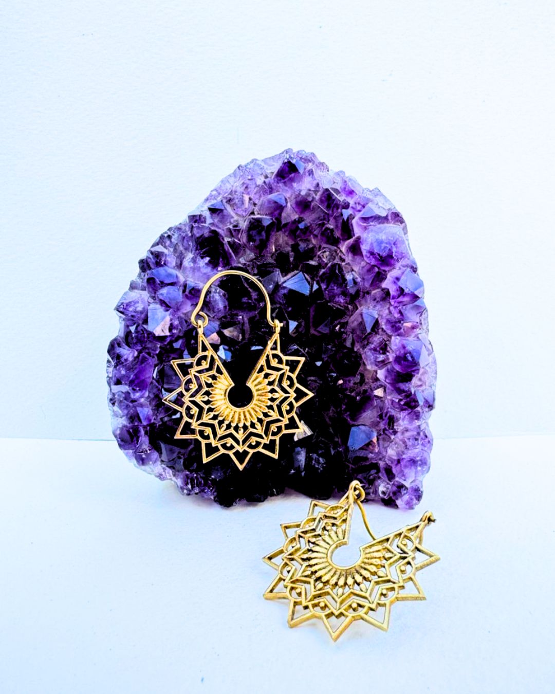 5/20 Pairs Star Mandala Hoop Brass Earrings