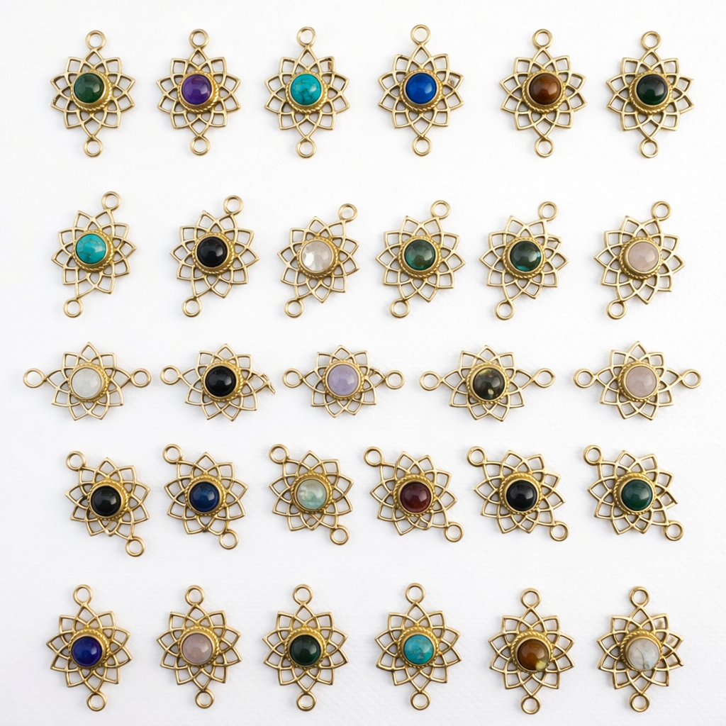 Floral Stone Brass Gemstone Connectors