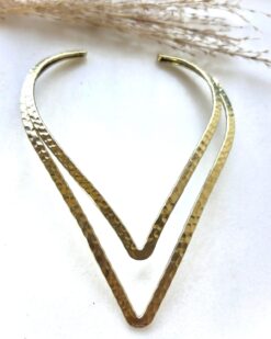 Hammered Layered V Shape Brass Choker Set
