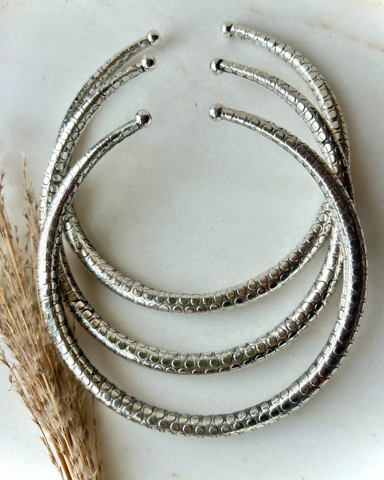 Moon Pebble Silver Tone Brass Choker Set