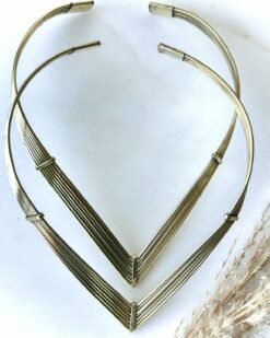 Layered Wire V Shape Brass Choker Set