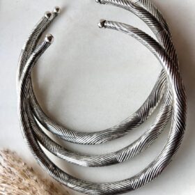 Twisted Cable Silver Tone Brass Choker Set