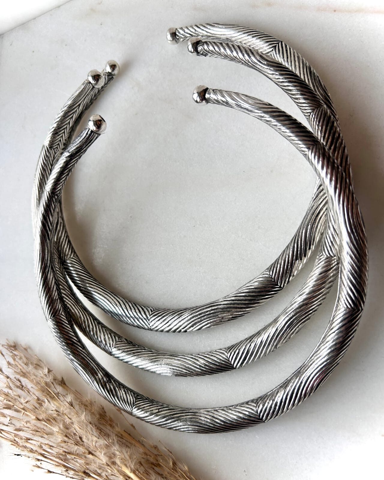 Twisted Cable Silver Tone Brass Choker Set