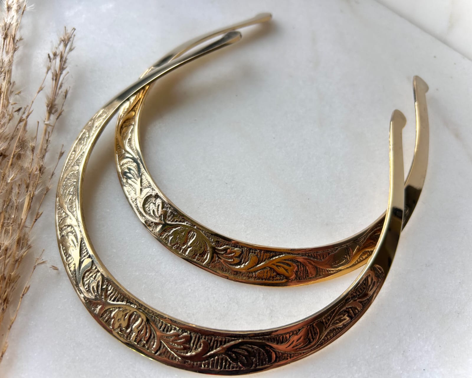 Botanical Flow Engraved Brass Choker Set