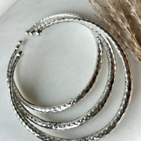 Moonlight Facet Hammered Silver Tone Brass Choker Set