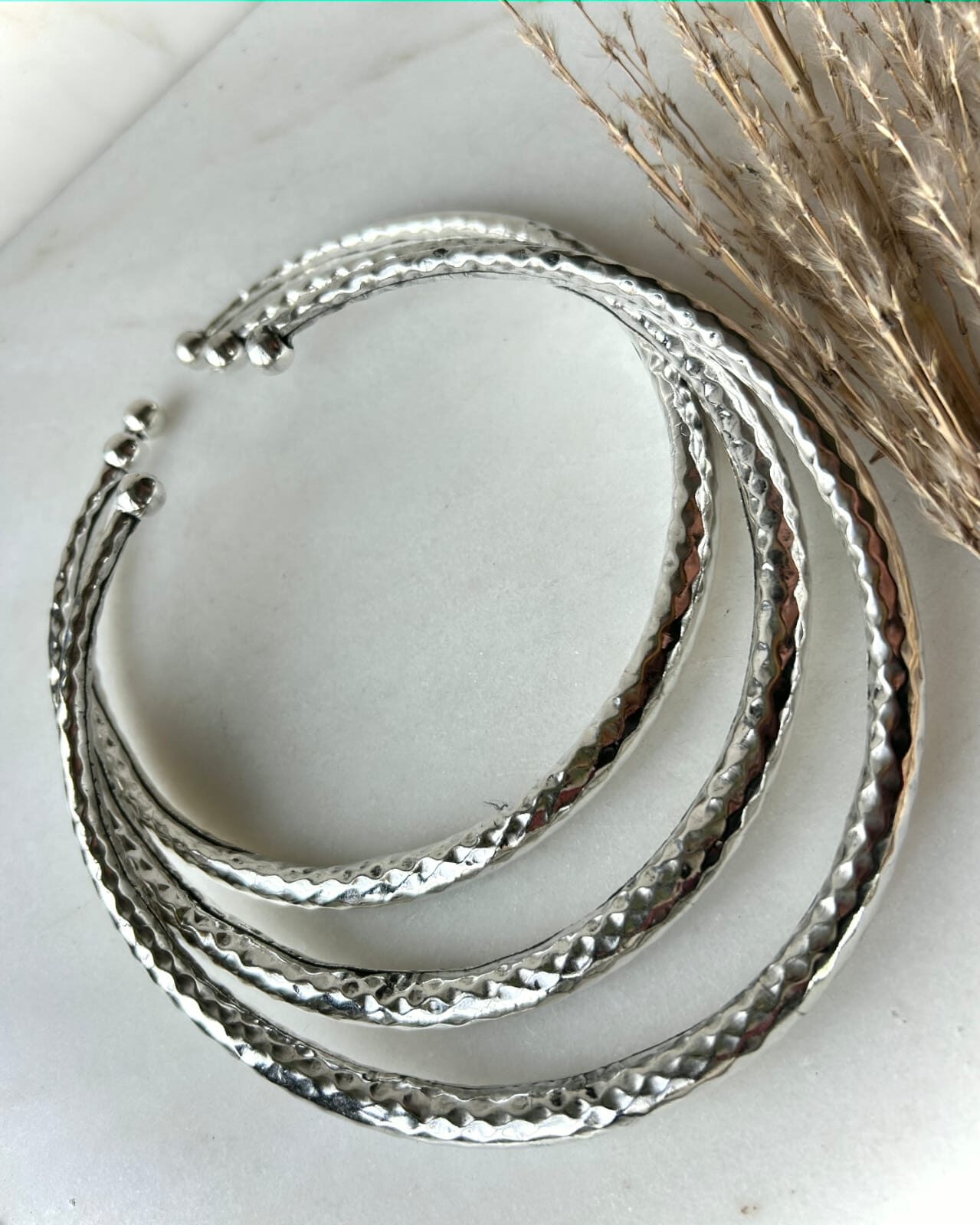 Moonlight Facet Hammered Silver Tone Brass Choker Set